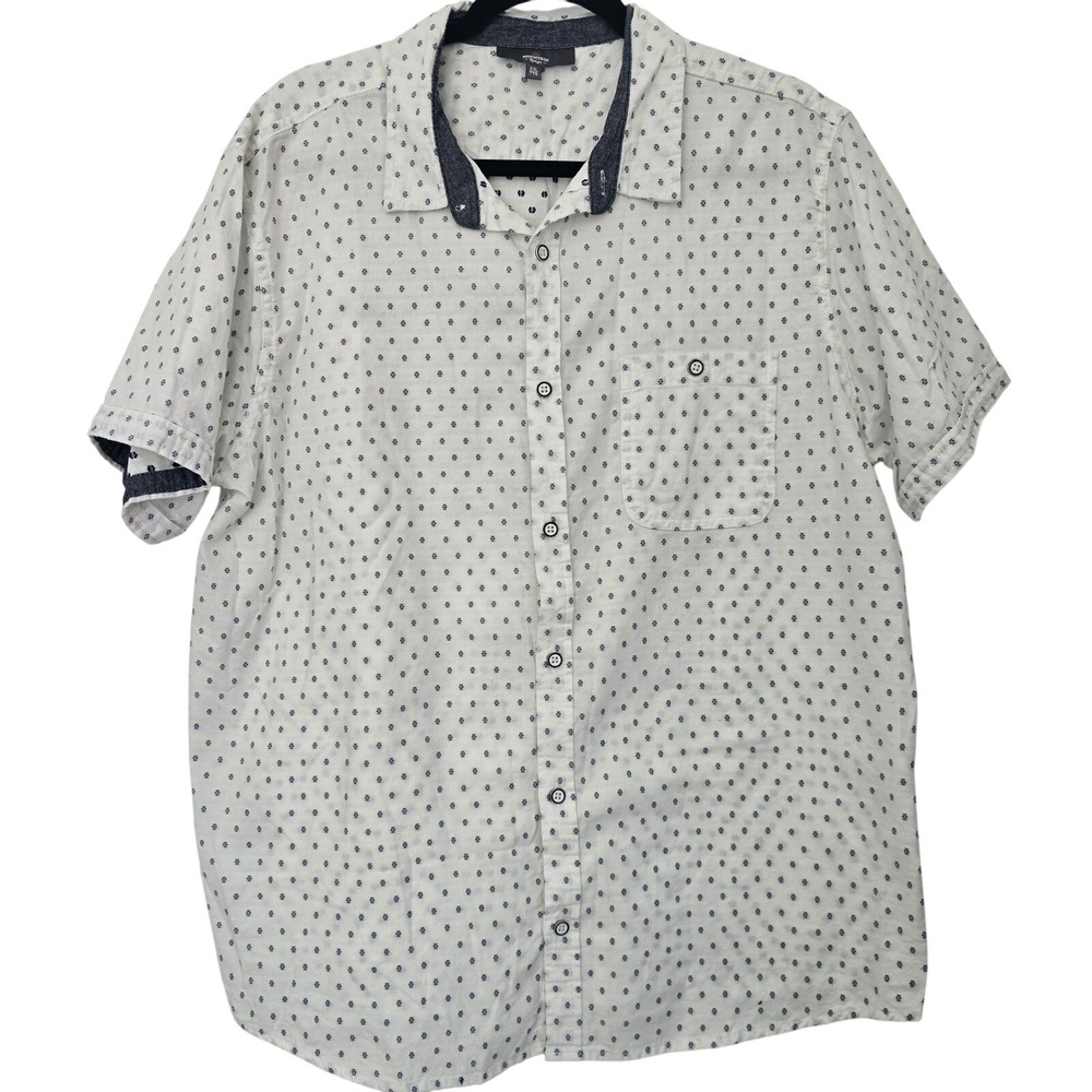 Mountain Ridge XXL Mens White Blue Floral Short Sleeve Button‎ Down Shirt